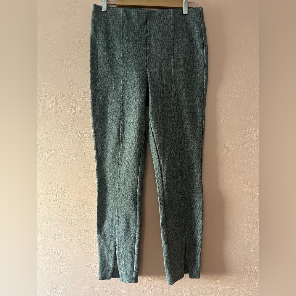 CROSBY Womans Pull On Cropped Seamed Stretch Pants Gray Black Tweed Slits large